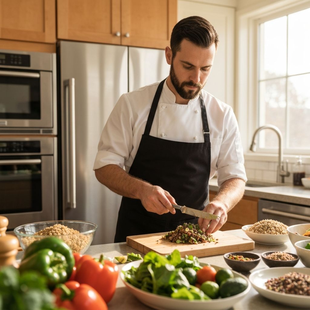 Man preparing healthy meal with fresh ingredients